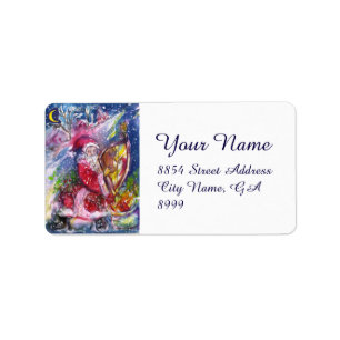 SANTA CLAUS PLAYING HARP IN MOONLIGHT Christmas Label