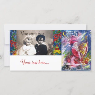 SANTA CLAUS PLAYING HARP IN THE MOONLIGHT HOLIDAY CARD