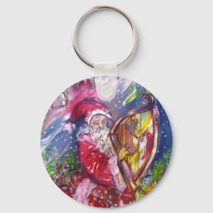 SANTA CLAUS PLAYING HARP IN THE MOONLIGHT KEY RING