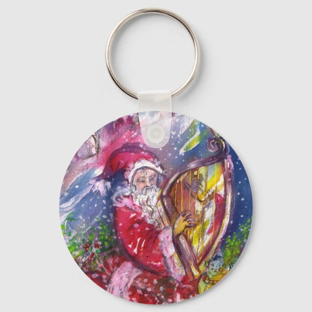 SANTA CLAUS PLAYING HARP IN THE MOONLIGHT KEY RING (Front)