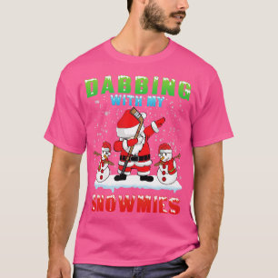 Santa Claus Playing Hockey Dabbing With Snowmies M T-Shirt