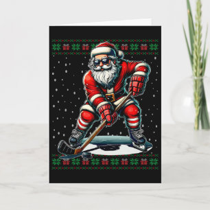Santa Claus Playing Hockey Ugly Christmas Sweater  Card