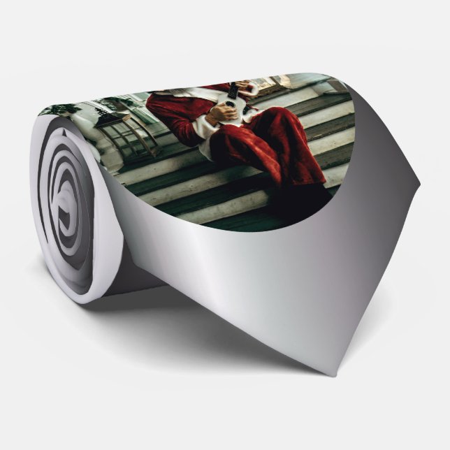 Santa Claus Playing Music Tie (Rolled)