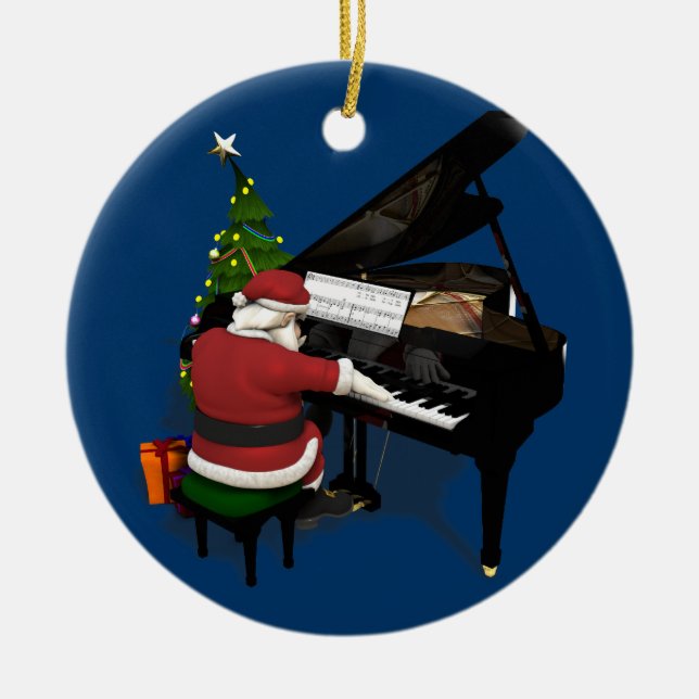 Santa Claus Playing Piano Ceramic Tree Decoration (Front)