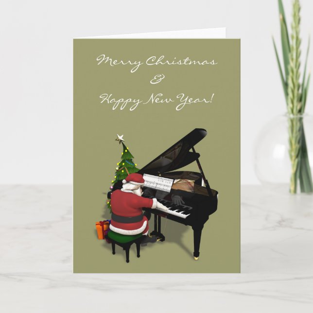 Santa Claus Playing Piano Holiday Card (Front)