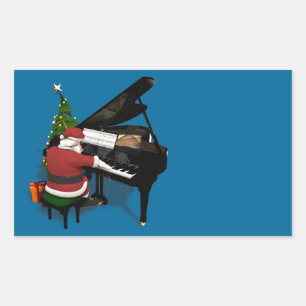Santa Claus Playing Piano Rectangular Sticker