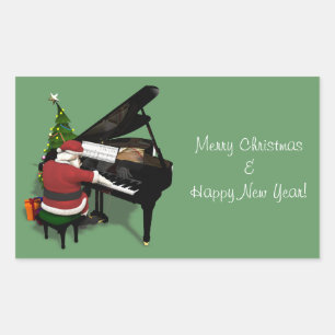 Santa Claus Playing Piano Rectangular Sticker