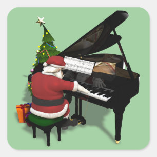 Santa Claus Playing Piano Square Sticker