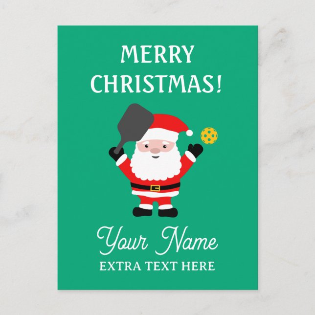 Santa Claus playing pickleball Christmas Holiday Postcard (Front)