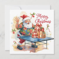 Santa Claus playing ping pong in a Hawaiian shirt