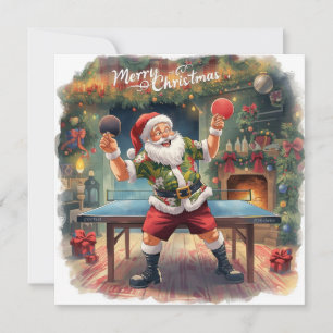 Santa Claus playing ping pong in a Hawaiian shirt Holiday Card