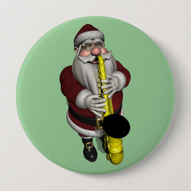 Santa Claus Playing Saxophone 10 Cm Round Badge (Front)