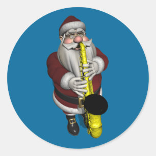 Santa Claus Playing Saxophone Classic Round Sticker