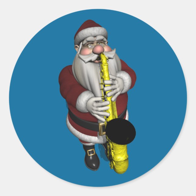 Santa Claus Playing Saxophone Classic Round Sticker (Front)
