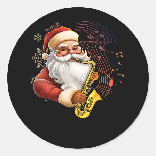 Santa Claus Playing Saxophone Musical Musician Chr Classic Round Sticker (Front)