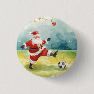 Santa Claus playing Soccer Christmas field  3 Cm Round Badge