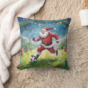 Santa Claus playing Soccer Christmas field  Cushion