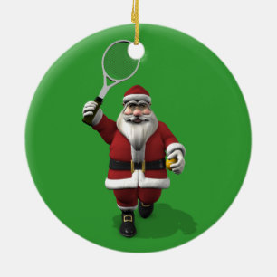 Santa Claus Playing Tennis Ceramic Tree Decoration