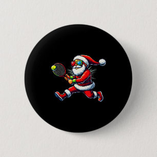 Santa Claus Playing Tennis Game Tennis Racket Chri 6 Cm Round Badge
