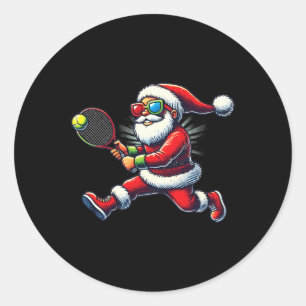 Santa Claus Playing Tennis Game Tennis Racket Chri Classic Round Sticker