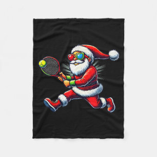 Santa Claus Playing Tennis Game Tennis Racket Chri Fleece Blanket