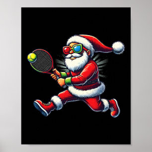 Santa Claus Playing Tennis Game Tennis Racket Chri Poster