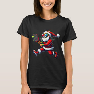 Santa Claus Playing Tennis Game Tennis Racket Chri T-Shirt