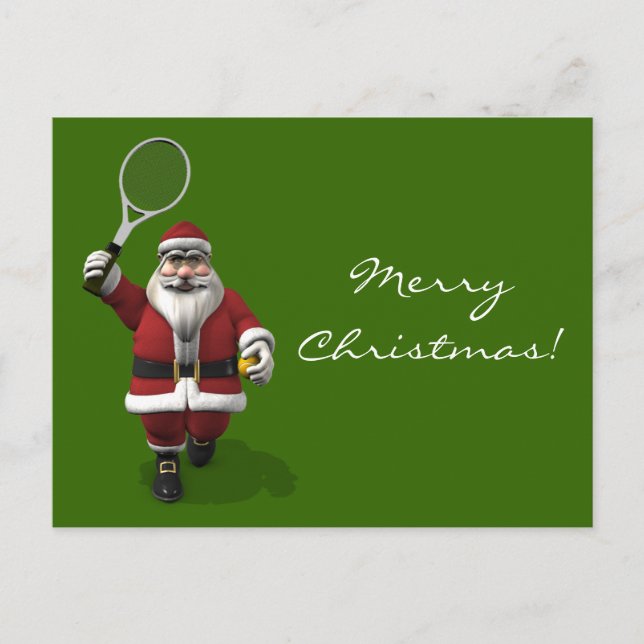 Santa Claus Playing Tennis Holiday Postcard (Front)