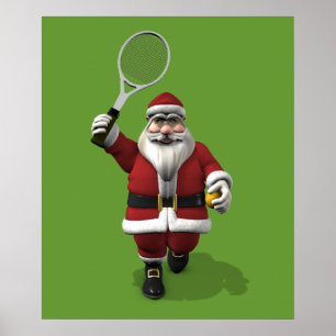 Santa Claus Playing Tennis Poster