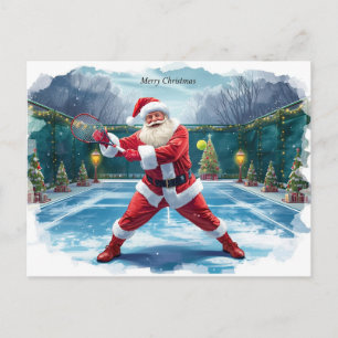 Santa Claus Playing Tennis Winter Holiday Postcard