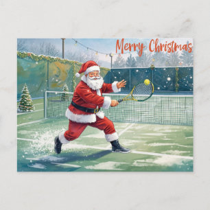 Santa Claus Playing Tennis Winter Holiday Postcard