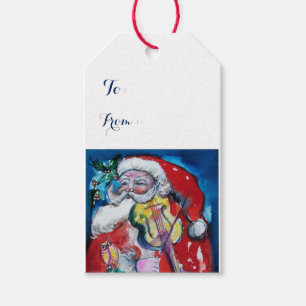 SANTA CLAUS PLAYING VIOLIN Christmas Party Gift Tags