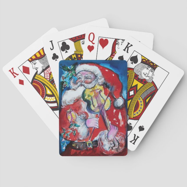 SANTA CLAUS PLAYING VIOLIN Christmas Party Playing Cards (Back)