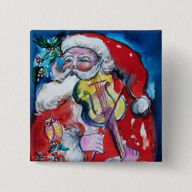 SANTA CLAUS PLAYING VIOLIN,Musical Christmas 15 Cm Square Badge (Front)