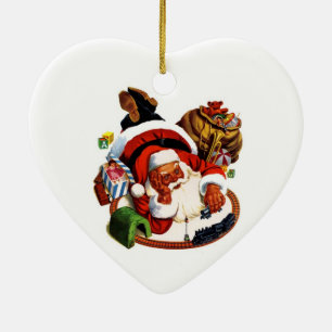 Santa Claus Playing With Trains Ceramic Tree Decoration