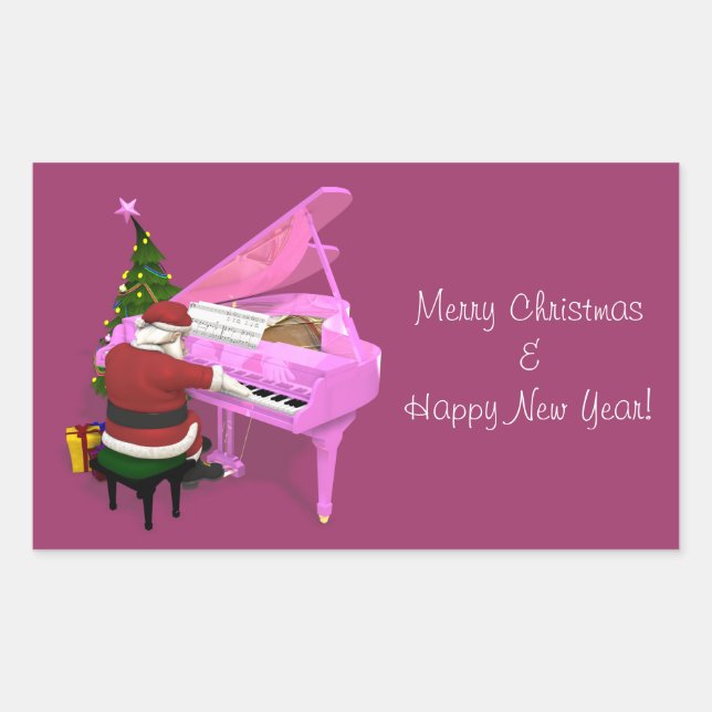 Santa Claus Plays Pink Piano Rectangular Sticker (Front)