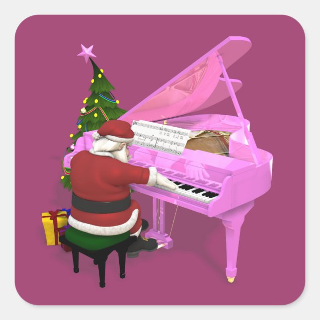 Santa Claus Plays Pink Piano Square Sticker (Front)