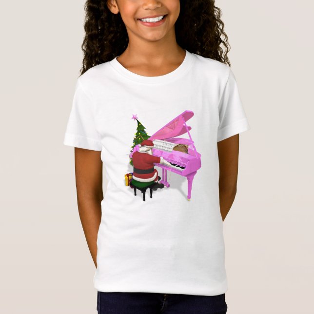 Santa Claus Plays Pink Piano T-Shirt (Front)