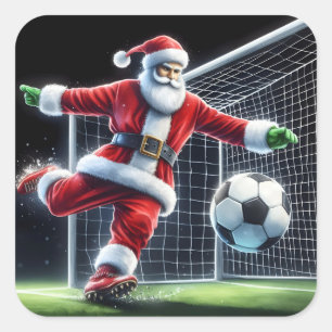 Santa Claus Plays Soccer in a Winter Wonderland Square Sticker