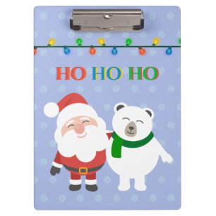 Santa Claus polar bear cute ho ho ho Christmas Clipboard
