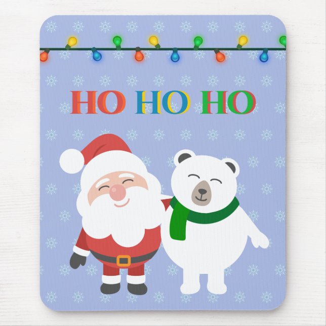 Santa Claus polar bear cute ho ho ho Christmas  Mouse Pad (Front)