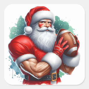 Santa Claus Poses Confidently With a Football Square Sticker