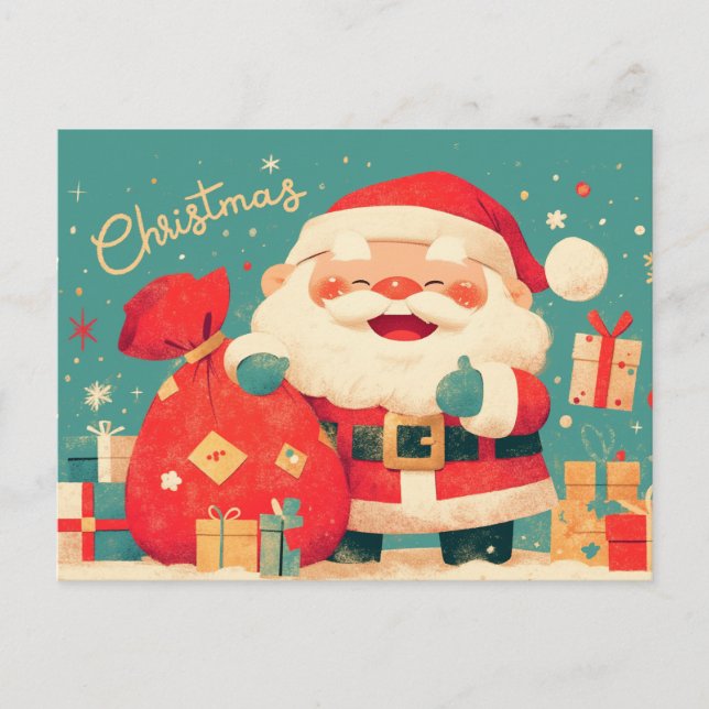 Santa Claus Preparing Christmas Gifts Holiday Postcard (Front)