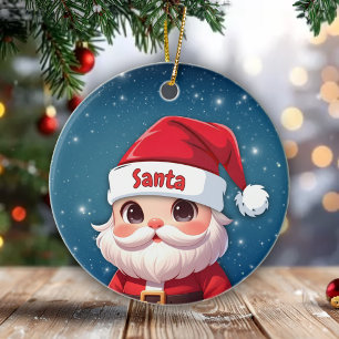 Santa Claus Profile Pic Sparkling Blue Xmas 🎅🎄 Ceramic Tree Decoration