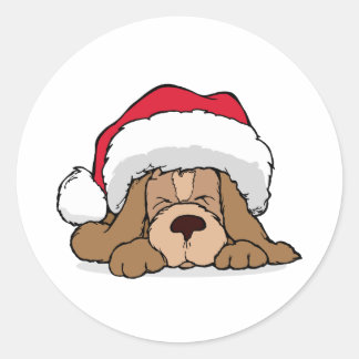 Santa Claus Puppy Classic Round Sticker