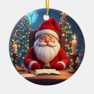 Santa Claus Reading a Book by Candlelight Ceramic Tree Decoration