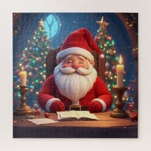 Santa Claus Reading a Book by Candlelight Jigsaw Puzzle