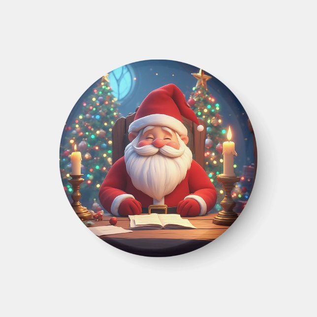 Santa Claus Reading a Book by Candlelight Magnet (Front)
