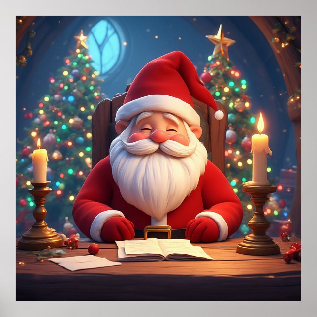 Santa Claus Reading a Book by Candlelight Poster (Front)