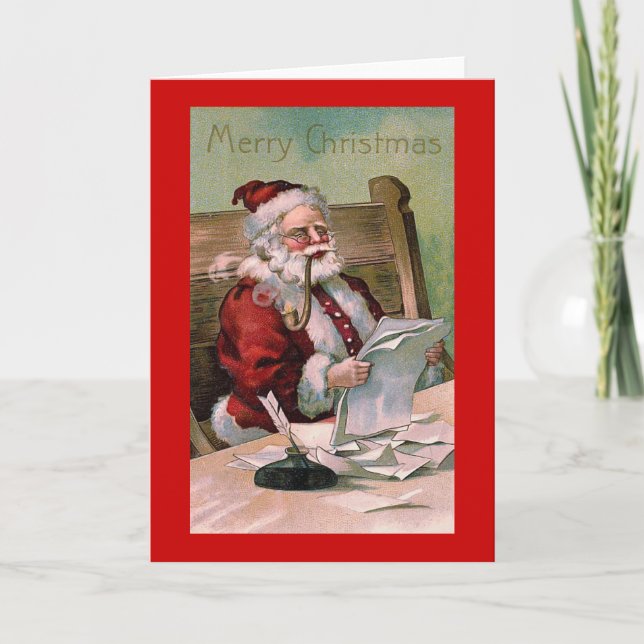 "Santa Claus reading Christmas Letters" Card (Front)